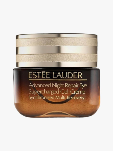 Estée Lauder Advanced Night Repair Eye Supercharged Gel-Creme in branded tub component on a light gray background