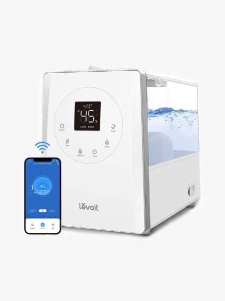 Levoit LV600S Smart Hybrid Ultrasonic Humidifier in branded component on a light gray background